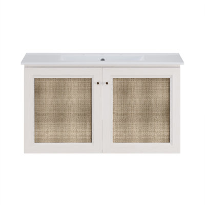 Meuble-lavabo mural 36 po Witkowski en chêne blanc avec trous de robinet espacés