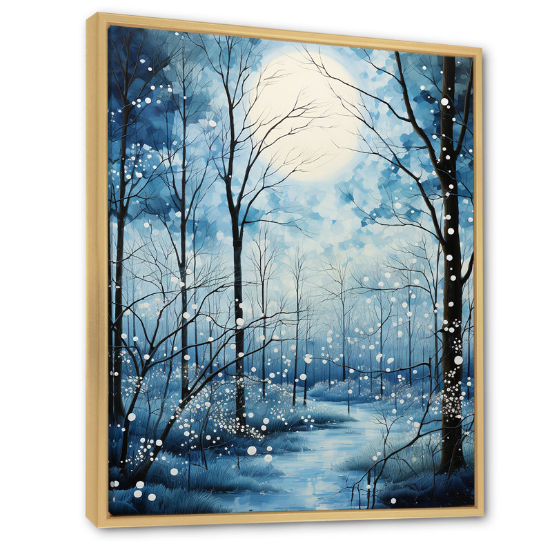 «Snow Winters Embrace Pointillism» - Impression, Cadre naturel flottant, H 40 po x l 30 po x P 1,5 po