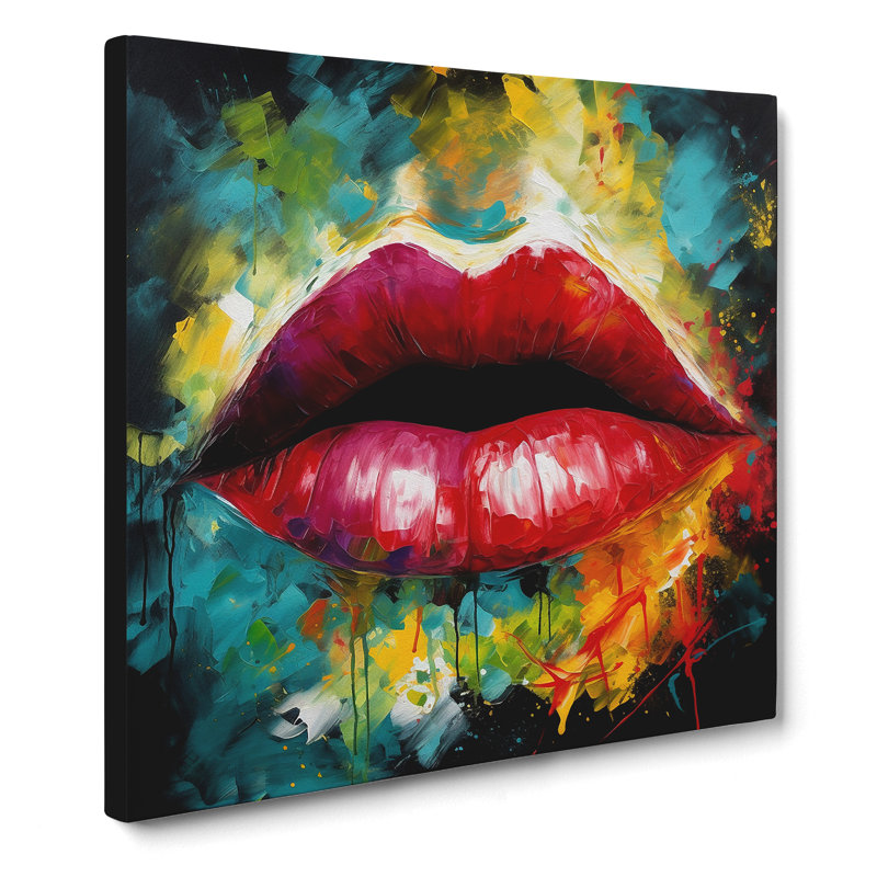 Lips Abstract Expressionism No.1 - Wrapped Canvas, 35cm H x 35cm W
