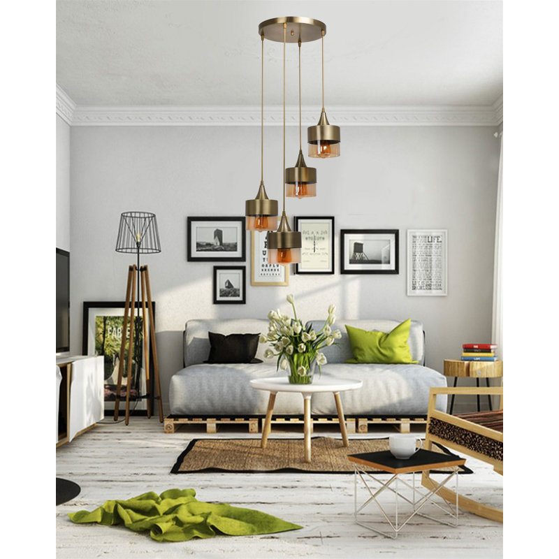 Luminaire suspendu tambour à 4 lumières Bartel, Laiton