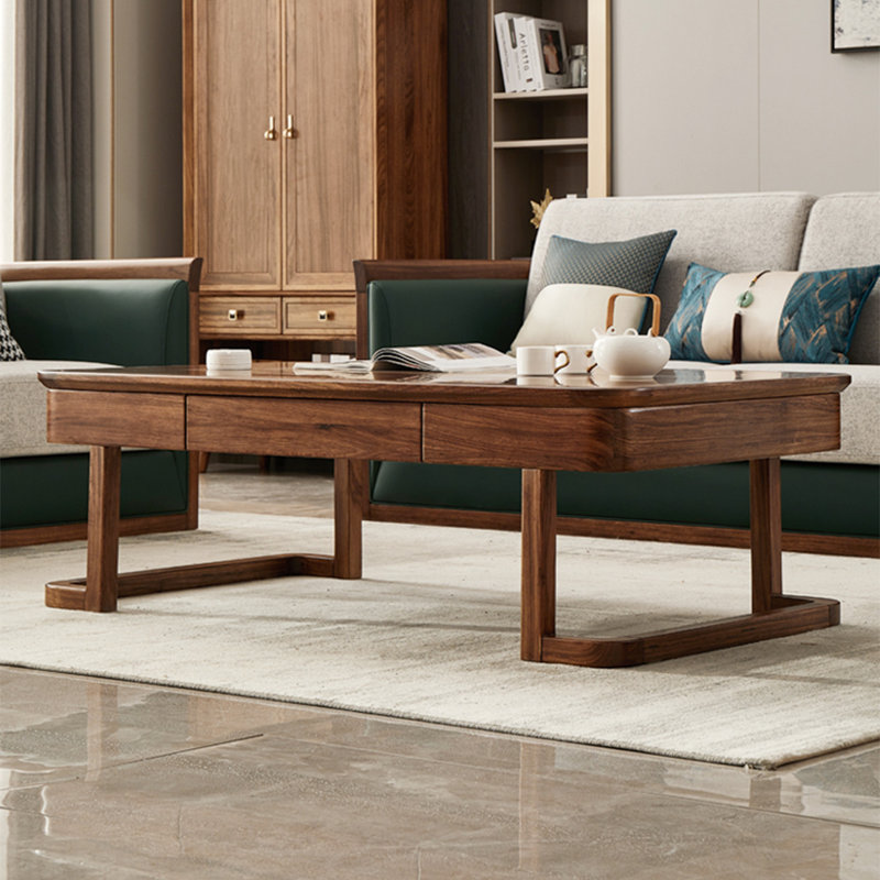 Modern simple rectangular ugin wood coffee table, 18.9" H x 54.3" W x 29.5" D