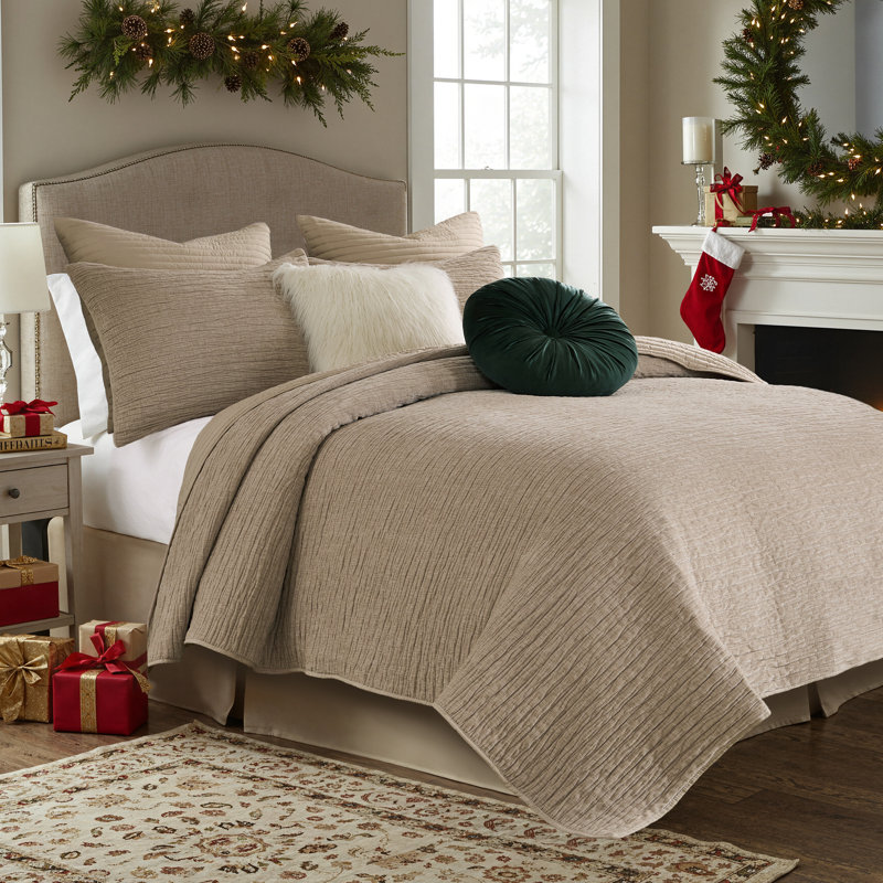 Ensemble de courtepointe texturée Velvet Crush, King Quilt + 2 King Pillow Shams, Kaki