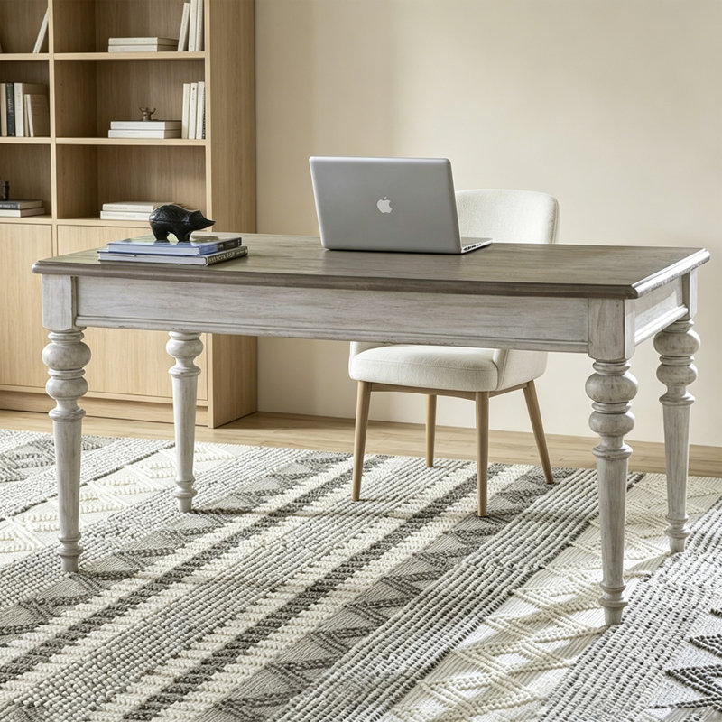 Retro Gray Rectangular Solid Wood Writing Desk, 30.7" H x 55.11" W x 25.59" D