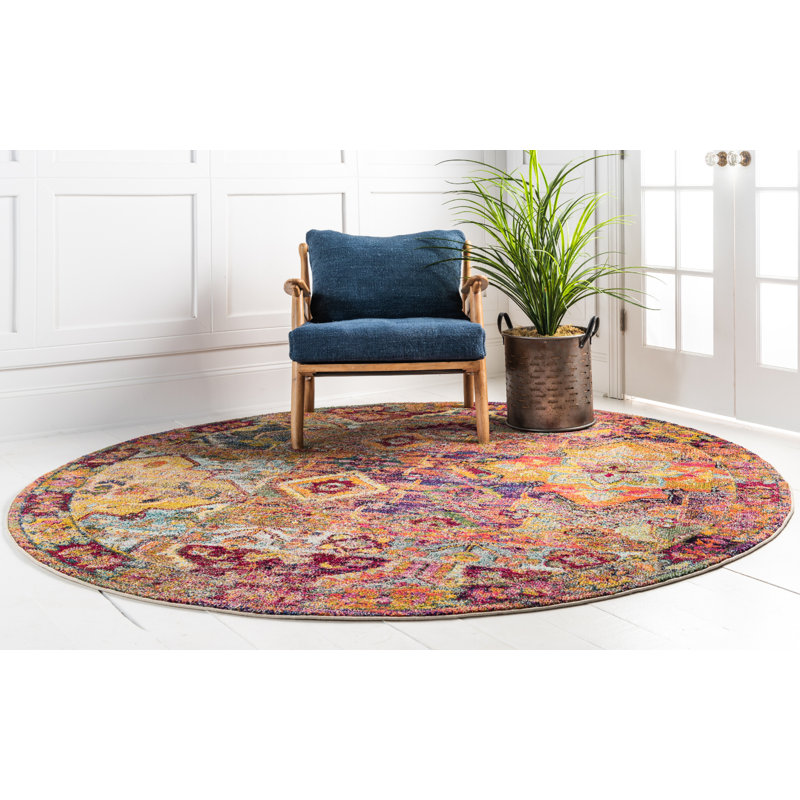 Ector Washable Abstract Indoor Rug, Round 8'