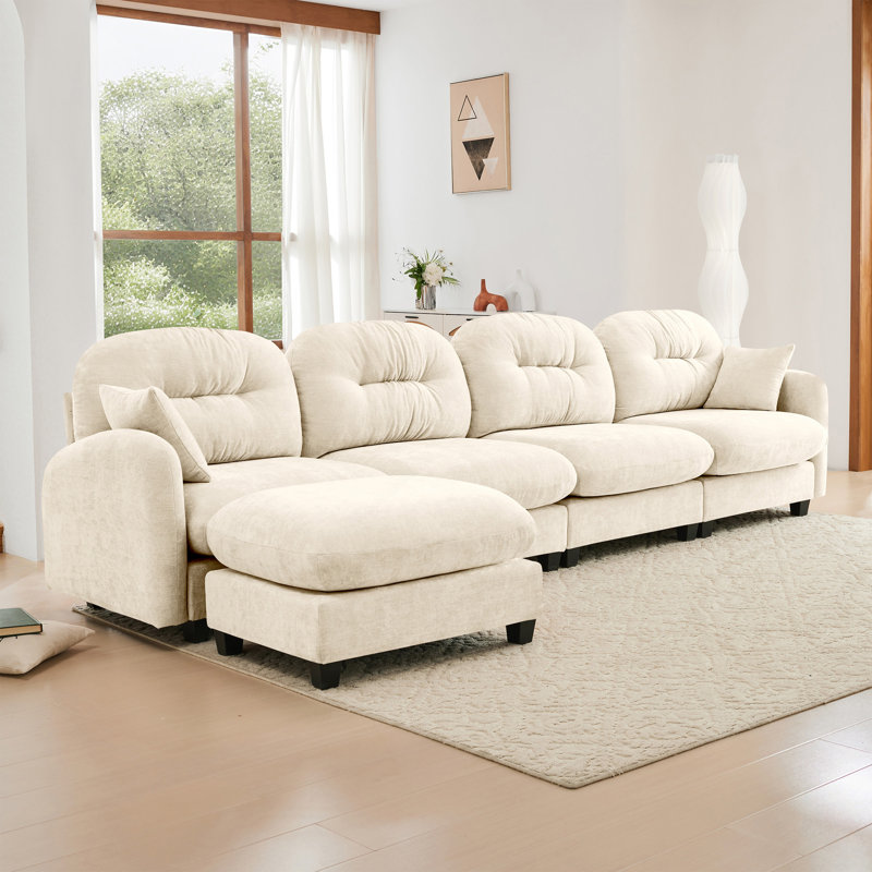 Modular L-Shaped Sectional Sofa, Beige Chenille, 36.6" H x 140" W x 59.5" D