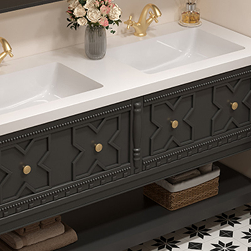 Armoire de salle de bain rétro de style français., H 32,28 po x l 70,87 po x P 21,65 po, Noir