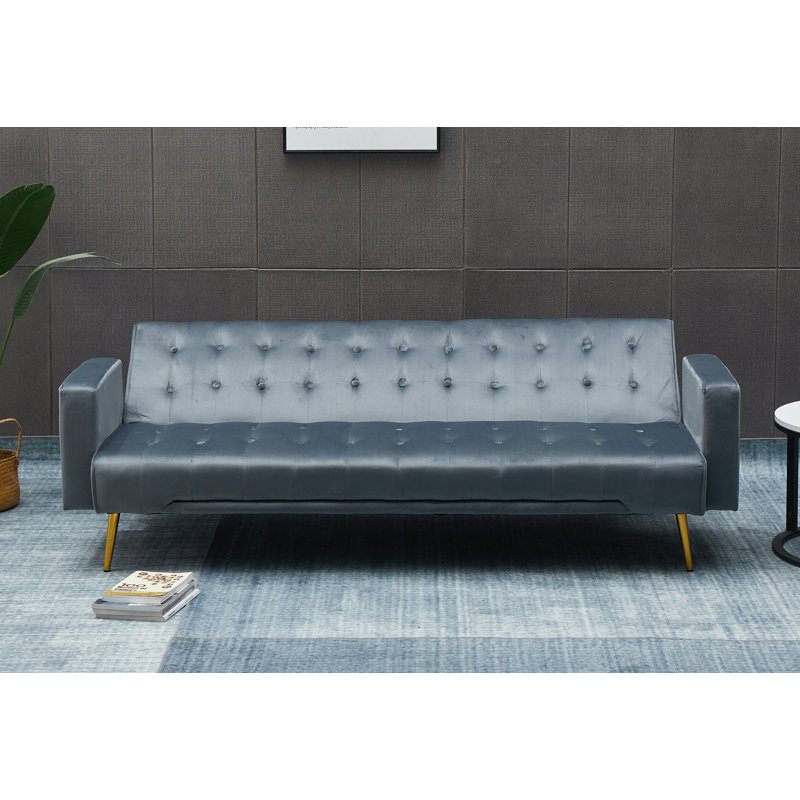 Stefaney Twin 75'' Velvet Convertible Sofa, Gray Velvet