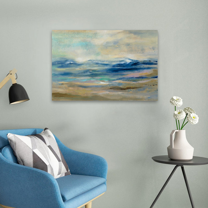 «Whispering Wave» - abstrait bleu brun côtier, H 24 po x l 16 po