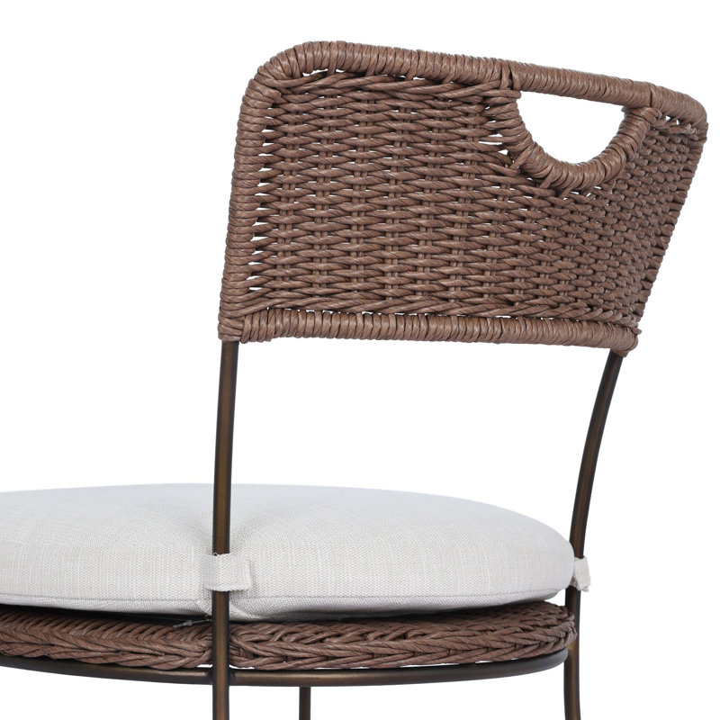 Outdoor Dining Side Chair, Vergo Cream, Tanned Weave/Aged Bronze Steel