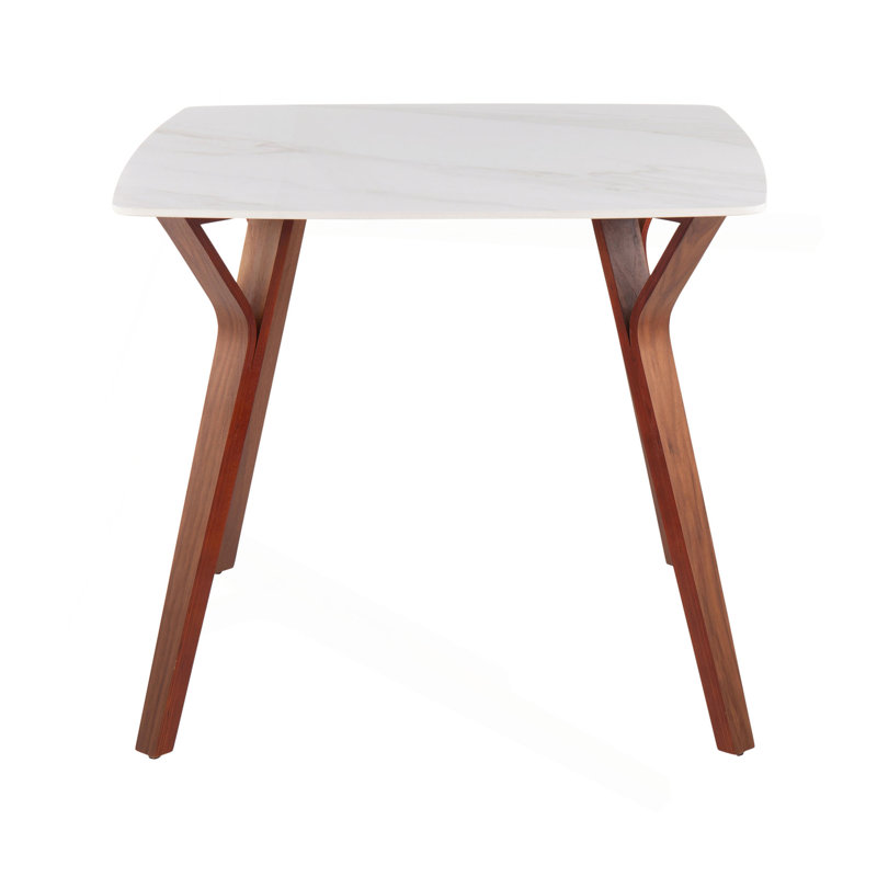 Table de salle à manger en bois de noyer et marbre texturé blanc, Blanc