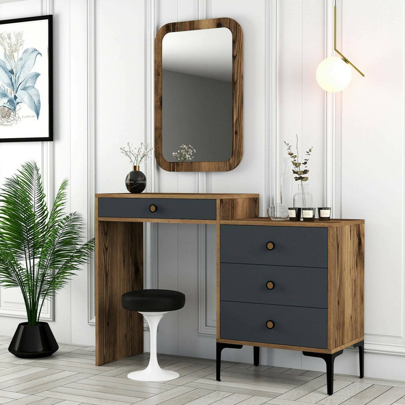 Chelcie Writing Desk, Walnut/Anthracite