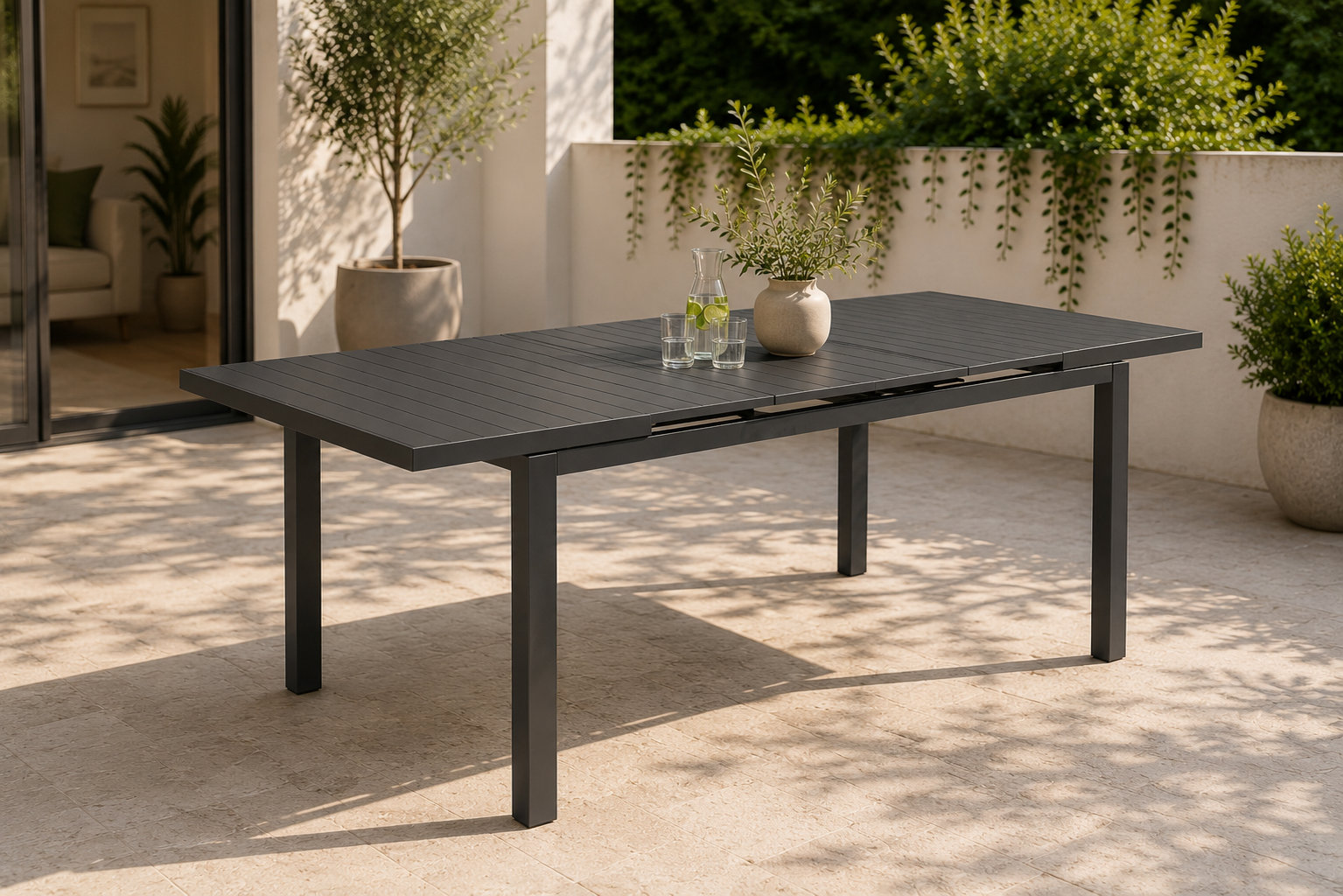 Ottie 96'' Extendable Powder Coated Aluminum Outdoor Dining Table, Gray