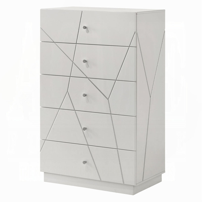 Commode moderne et élégante avec 5 tiroirs de rangement à lignes gaufrées et boutons de métal contemporains
