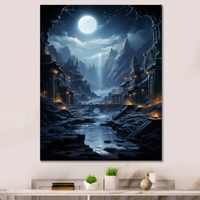 Moonlit Cliffside Mistery Landscape II - lune, art mural