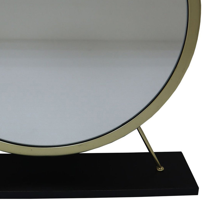 Adao Vanity Mirror & Stool in Faux Fur, Mirror, Black/Brass