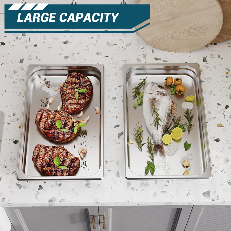 East Urban Home Stainless Steel Tray, 6.5cm H x 53cm W x 32.5cm D