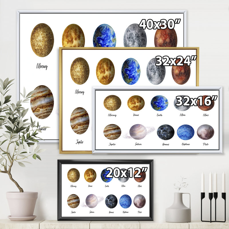 «All Planets United», impression sur toile, H 24 po x l 32 po x P 1 po, Cadre flottant noir