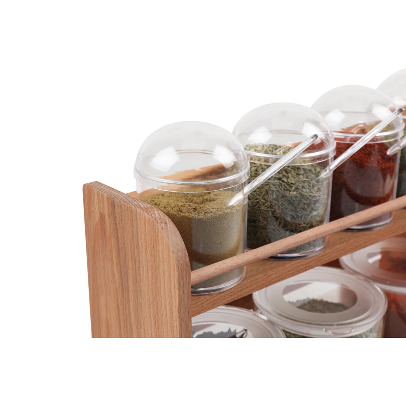 Ensemble de pots à épices et tablettes de cuisine, Bois / transparent