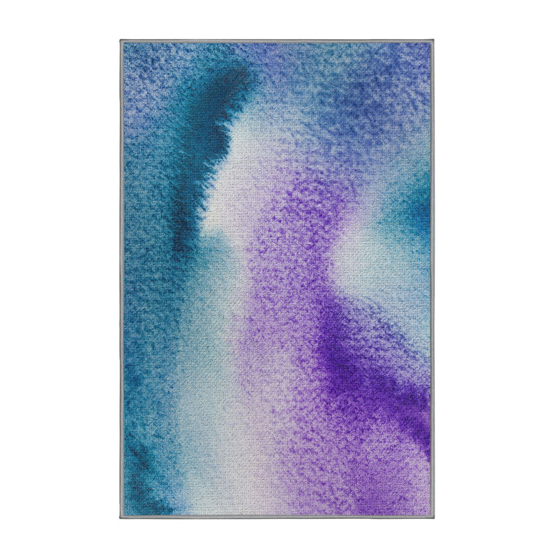 Tapis bleu foncé aquarelle, Rectangle 3 pi x 5 pi