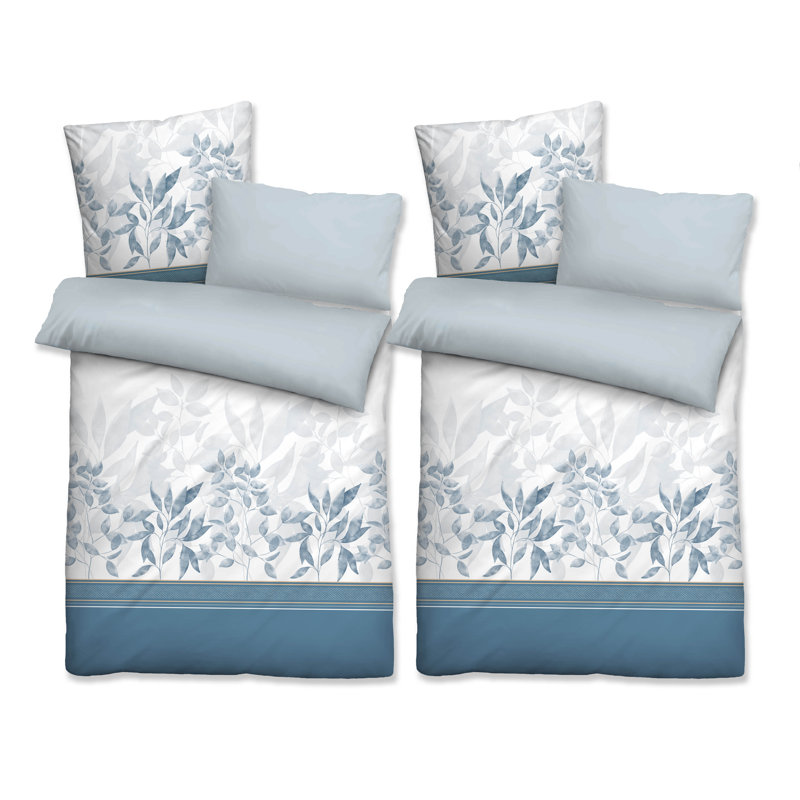 100% Cotton Reversible 6 Piece Duvet Cover Set, 2x 135x200 cm + 2x 40x80 cm + 2x 80x80 cm, Ciel