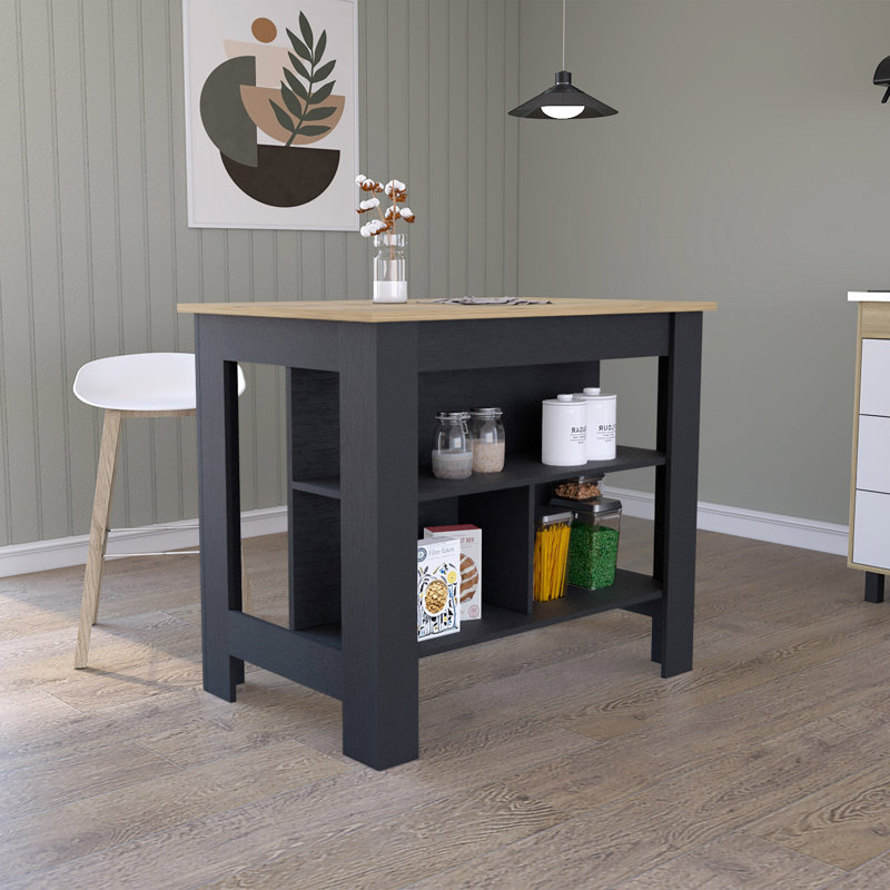 Kymora Wood Kitchen Island, Brown, Black