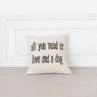 Square Cotton And Jute Pillow With Embroidered "All You Need …" Text