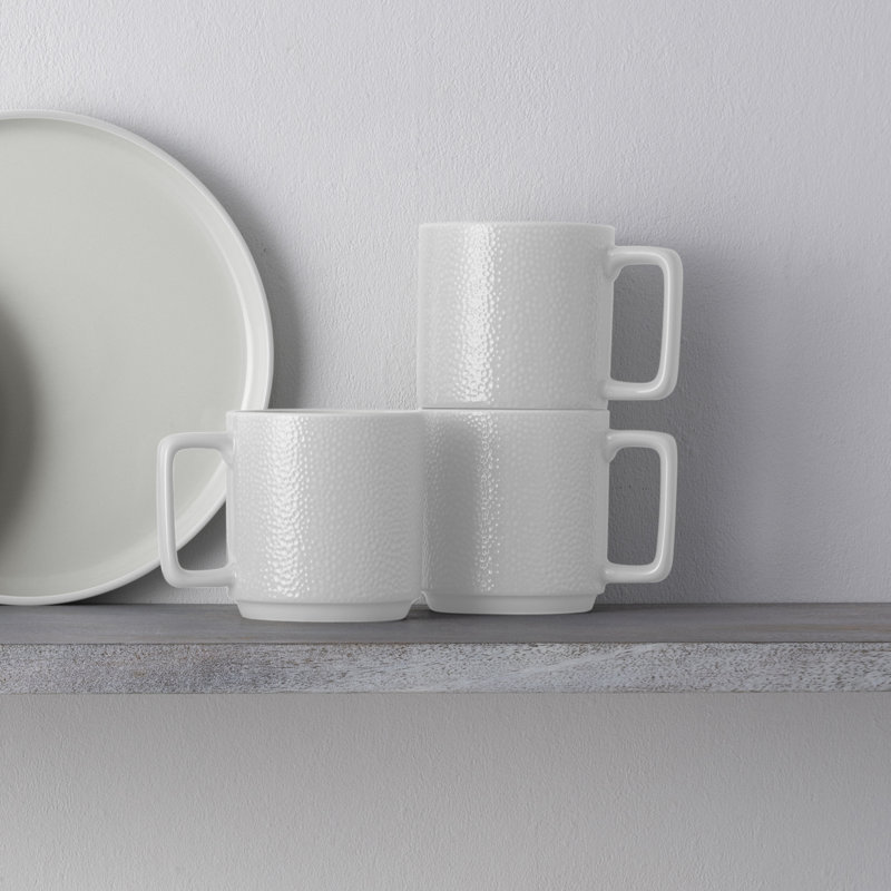 Noritake Colortex Stone Stax Mugs, 16 Oz., Set of 4, White