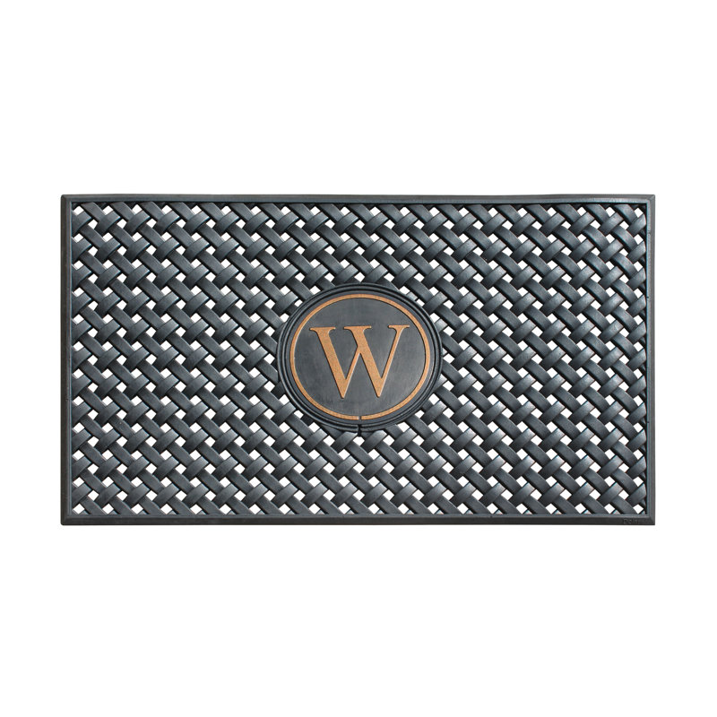 Monogram Large Weave Pattern Door Mat, 24"x39", Natural Rubber, Black, Outdoor Entryway Dirt-Scraper, W