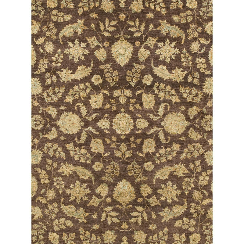 Wool Oriental Area Rug in Beige/Dark Brown, Rectangle 4' x 6'
