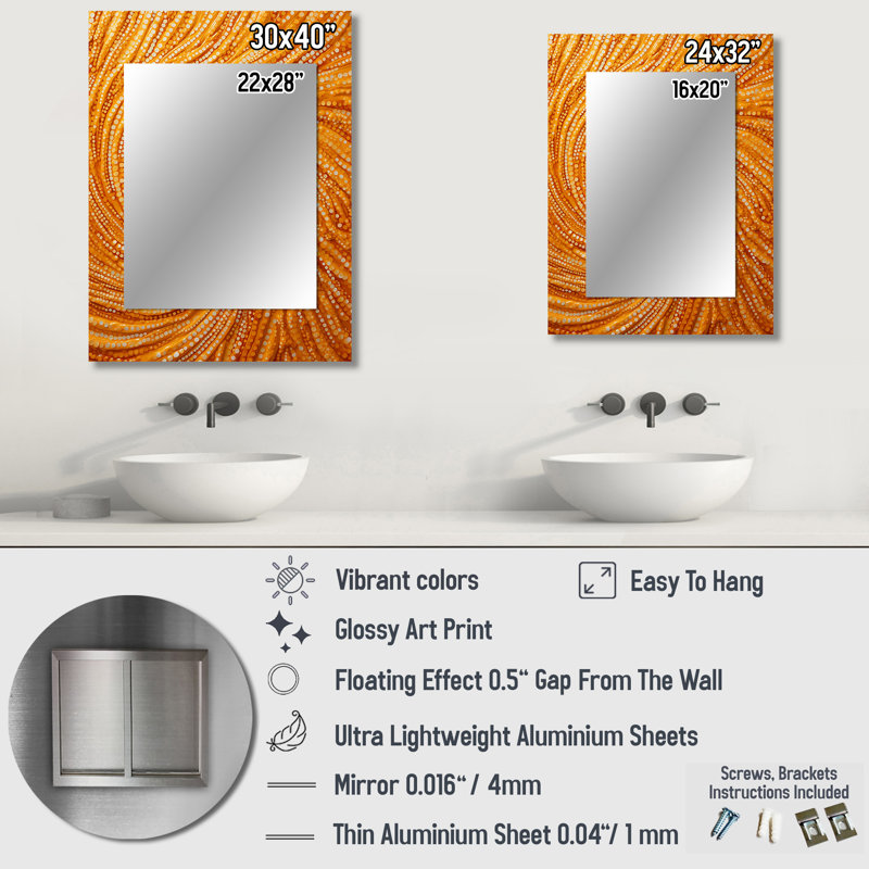 Abstract Orange Swirl Collages II - Abstract Collages Mirror, Modern Unique Wall Mirror, Printed Metal Art, 32" x 24"