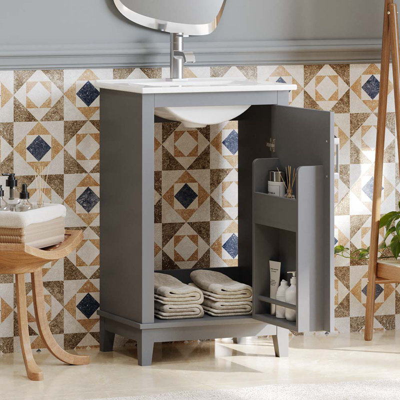Ducret 20.05'' Single Bathroom Vanity with Ceramic Top, Gray
