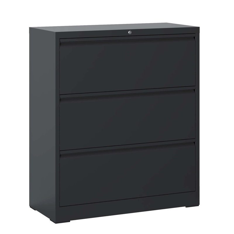 3 Drawer Filing Cabinet With Lock For Office - Metal Construction, Silent Full Extension Drawers, 110Lbs Per Drawer, Tilt , Quick Setup Cabinet, Lock, Home Office, Slides, Feature