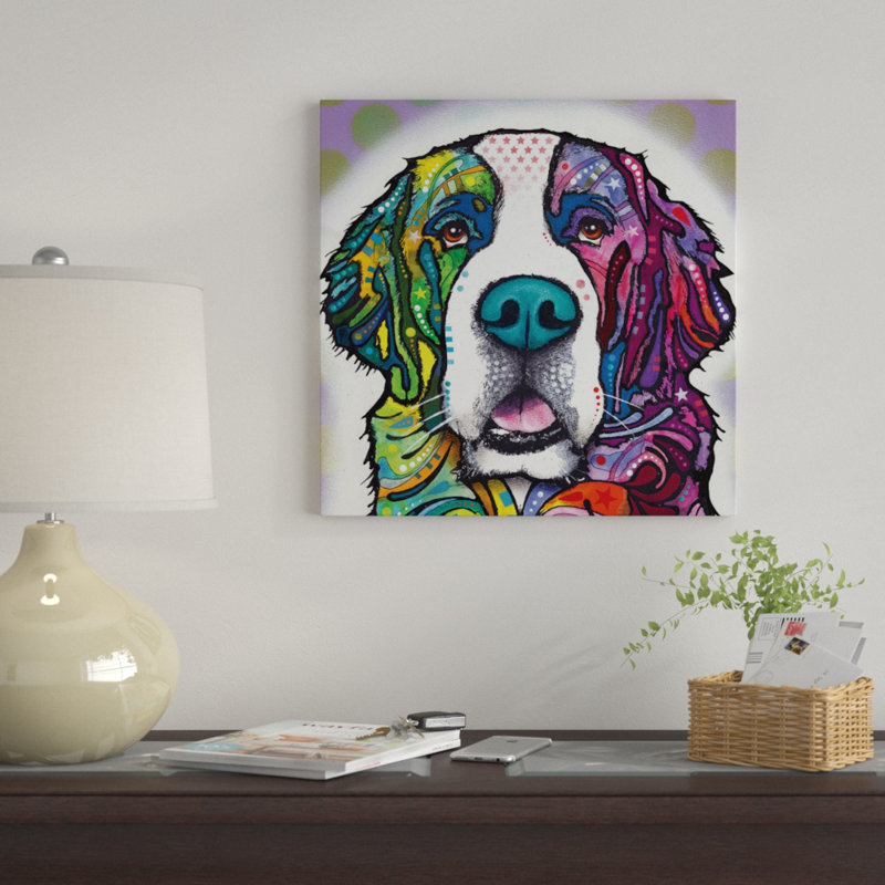 « saint bernard », impression sur toile, H 18 po x l 18 po x P 1,5 po, Toile encadrée noire, Pas de tapis