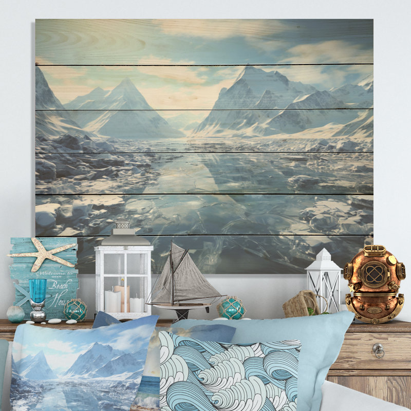 Glacial Scenery In Canada - Glacier Wood Wall Art On Natural Pine Wood, 24" H x 32" W