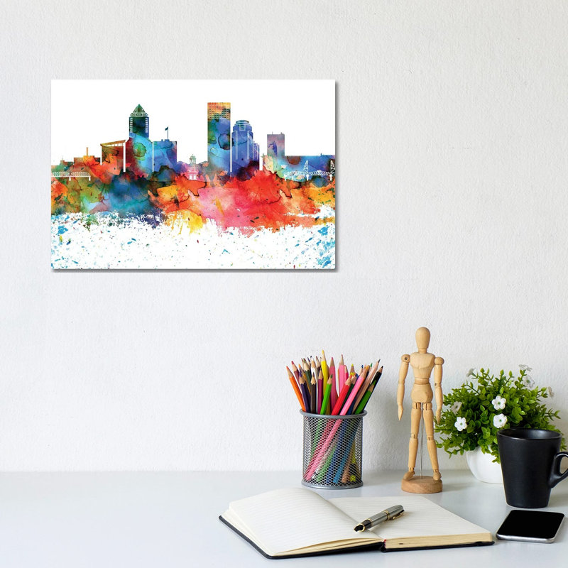 Portland Skyline by WallDecorAddict - Wrapped Canvas Painting, 20.32 cm H x 30.48 cm W
