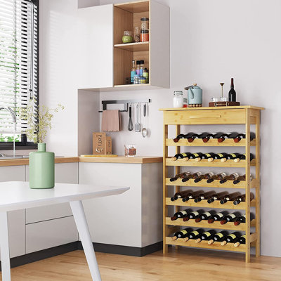 Shotwell 35 Bottle Solid Wood Floor Wine Bottle Rack in Brown