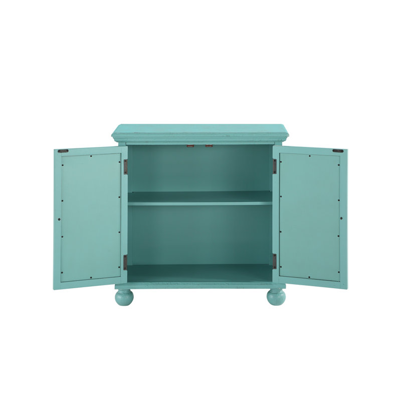 Anik Accent Cabinet, 2 Mirror Inlaid Glass Door, Wood, Aqua Green
