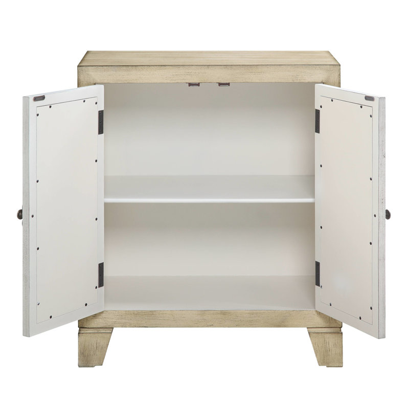 Armoire console blanche antique - 2 portes rectangulaires effilées avec pattes de rangement et 1 miroir assemblé à l'avant avec miroir l 28 po x P 15 po H 32 po