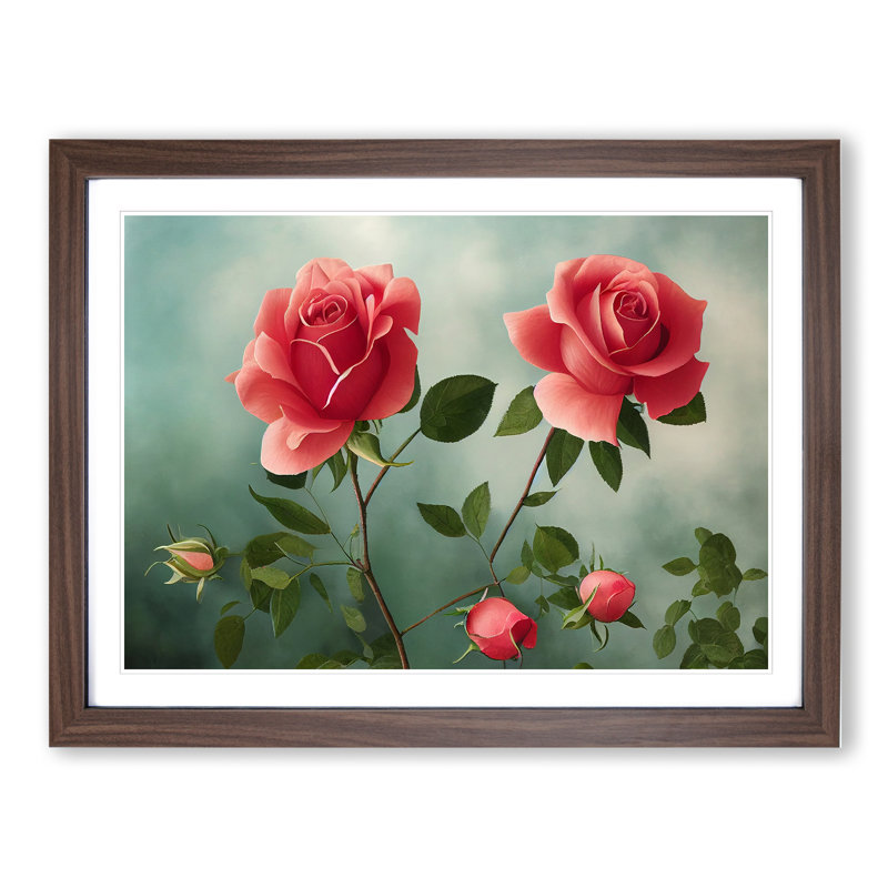 Sensational Rose Flowers - Framed Print, 34cm H x 46cm W x 2cm D, Walnut 