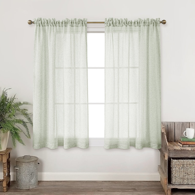 Couey Farmhouse Striped Sheer Rod Pocket Curtain Pair, 52" W x 63" L, Olive Green