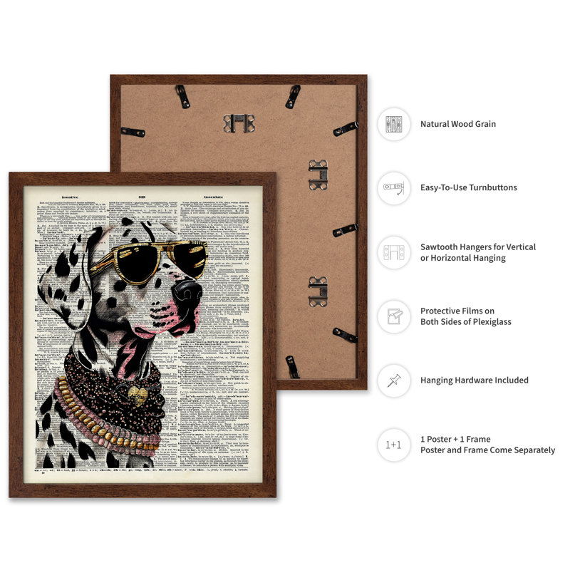 Dalmatien dans des verres No3, Poster, 16"H x 20"W, Brown Framed