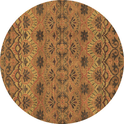 Tapis rond noir / brun en laine / polyester tissé à la machine à motif floral 6 pi