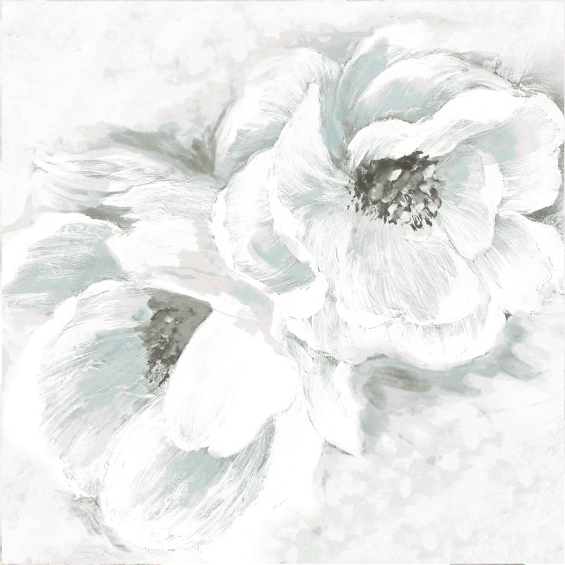 White Flowers With Blue - Wrapped Canvas Art Prints, 30cm H x 30cm W x 3.8cm D