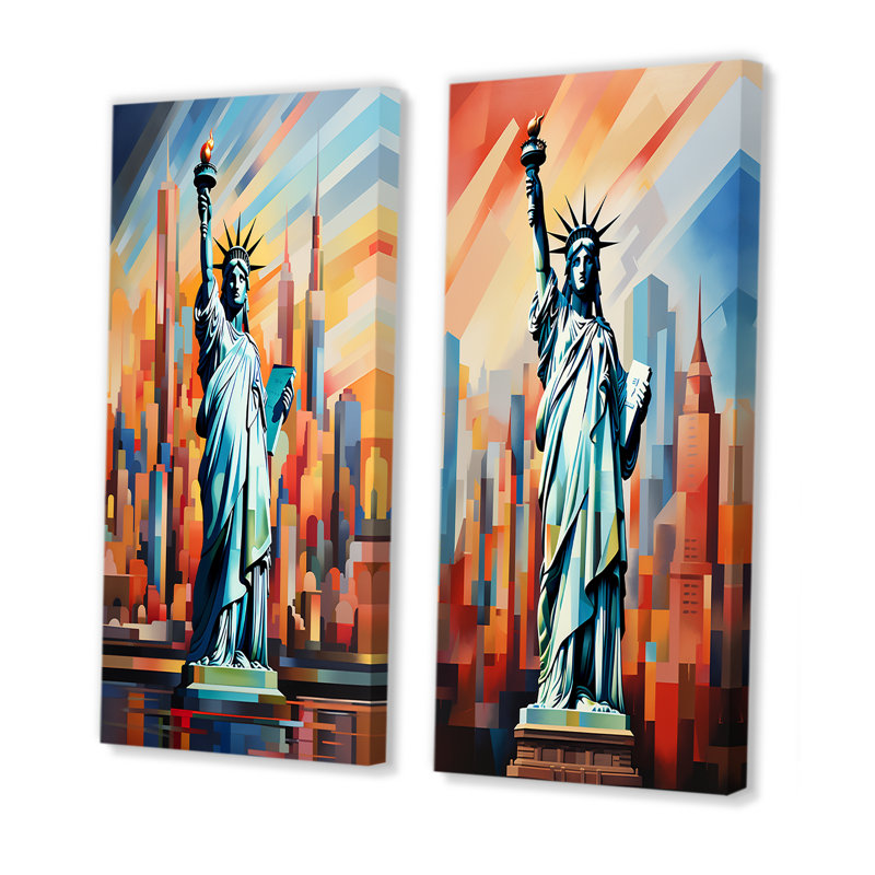Cubiste, statue de la liberté, NYC I - ensemble de 2 reproductions d'art de New York Monuments, Toile tendue