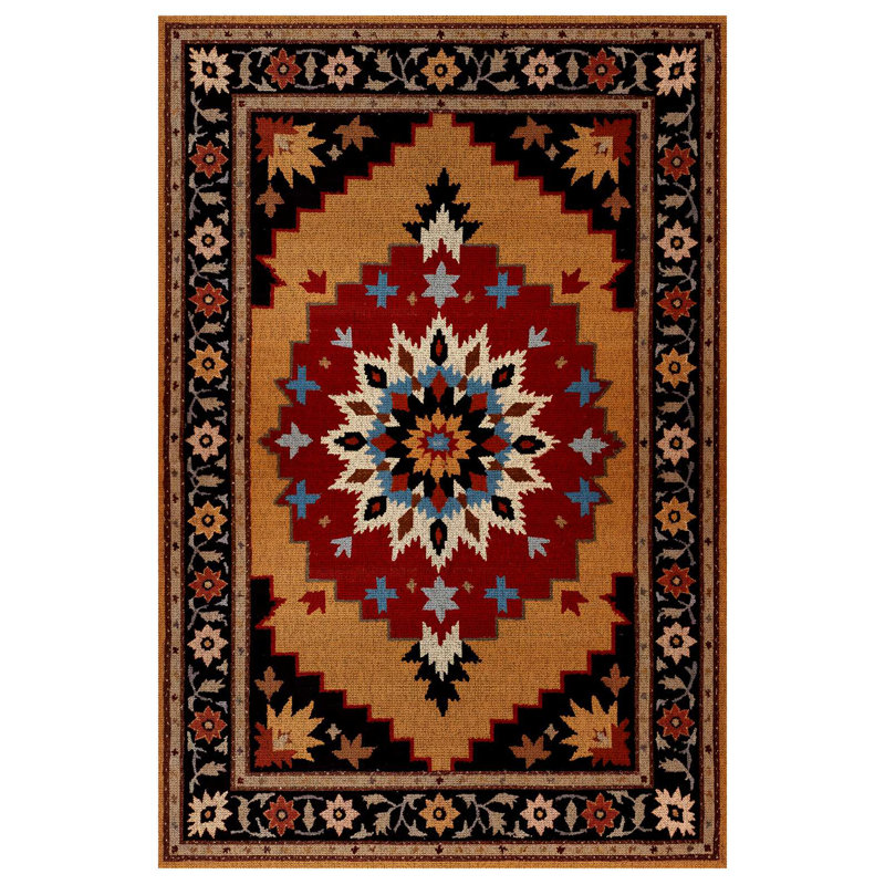 Madeline Collection Digital Print Cotton-Polyester Orange Colorful Moroccan Rug, Square 4'