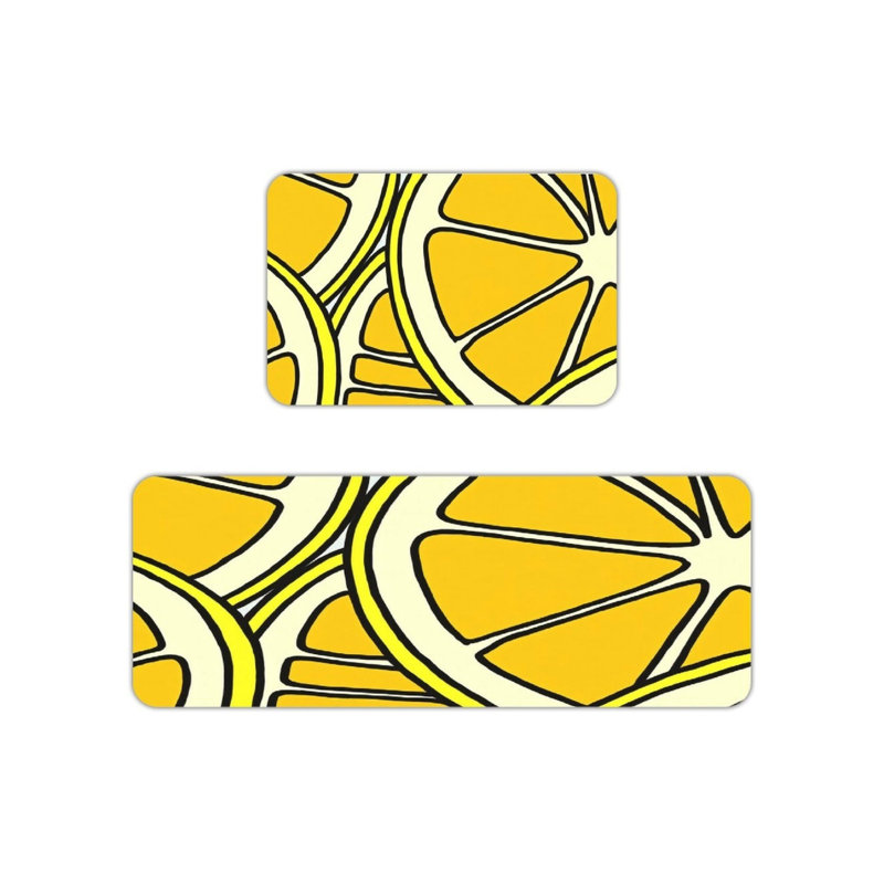 Abstract Lemon Slice Kitchen Mats for Kitchen Laundry Room, 2 Pack, Yellow Black
