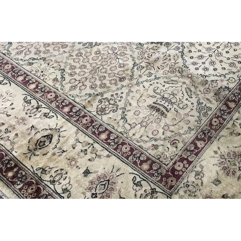 Tapis bleu et crème noué à la main de haute qualité