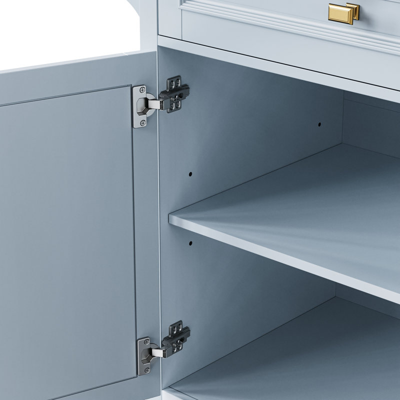 52'' Kitchen Island With Drop Leaf, Blue Grey. Abundant Space For Storage 2 Doors, 5 Drawers, Towel & Spice . Adjustable Shelf. Mobile On Wheels Lockable Feature. And Oak Veneer. Classic Fascination