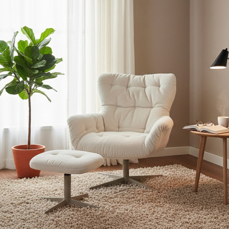 42cm H Tufted Upholstered Metal Armchair, Cream, Cream