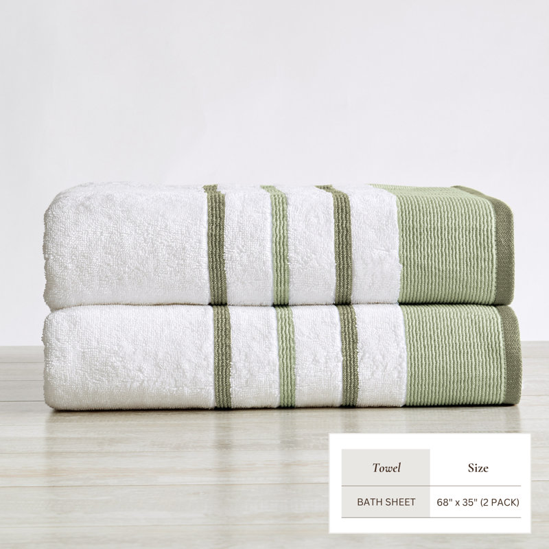 Deanthony Luxury Cotton Decorative, Desert Sage Green/Moss Green, Bath Sheets - 2 Pack